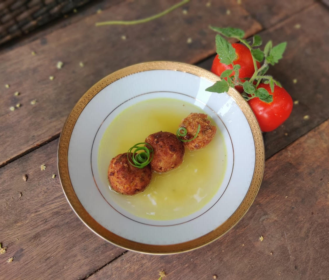 Italian Arancinis with Tomato Leaf Consomme